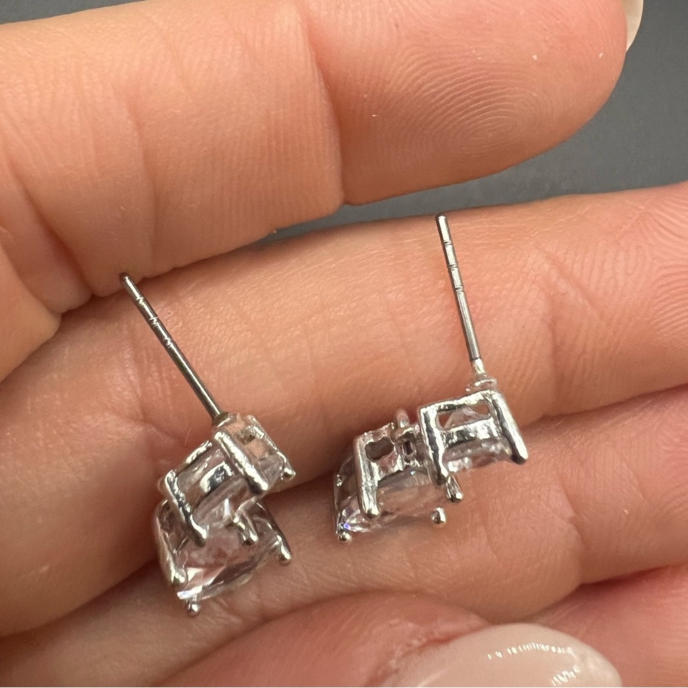 Elegant Two Stone Silver Tone Drop Earrings - Picture 4 of 4